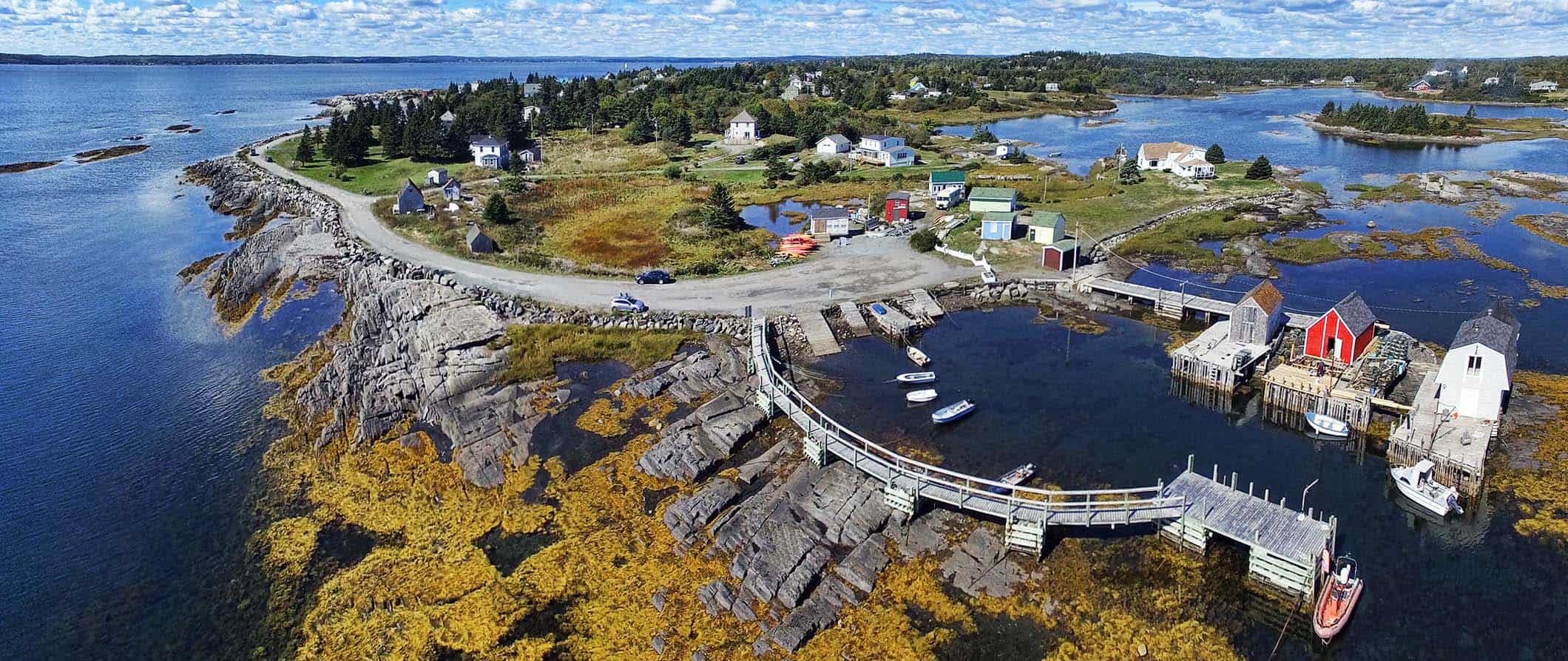 an aerial view of a scenic Nova Scotia landscape in Canada