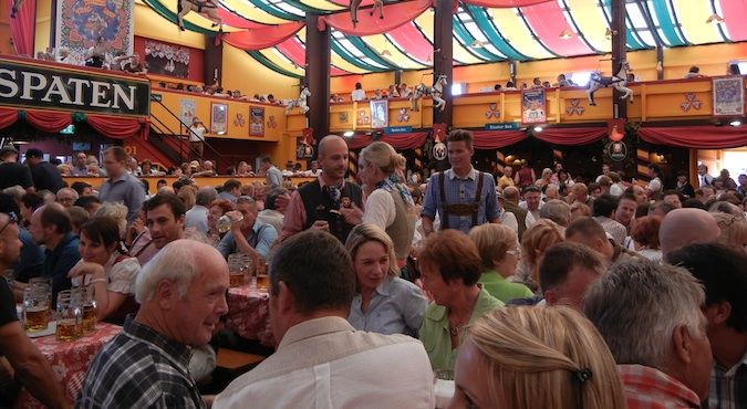 The packed Hippodrom Tent at the very popular Oktoberfest beer festival in Munich