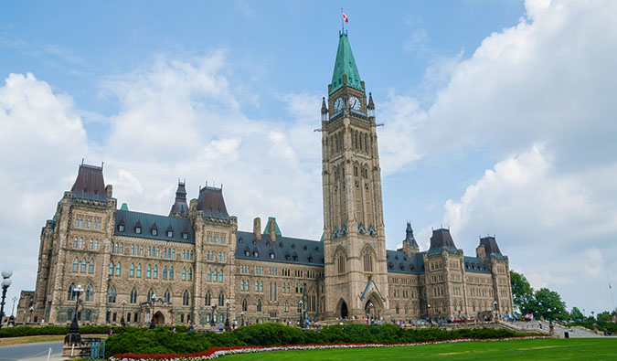 The exterior of Ottawa's Parliament Hill on a sunny day