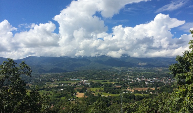 A blue sky and lush jungle near Pai, Thailand