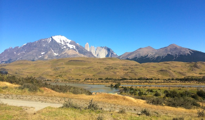Entrance of Torres del Paine National Park with the Torres towers 