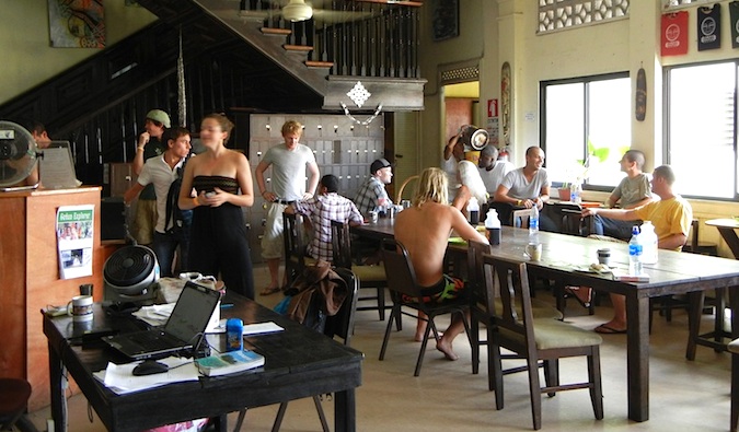 luna's hostel in panama city, full of backpackers just hanging out and having fun