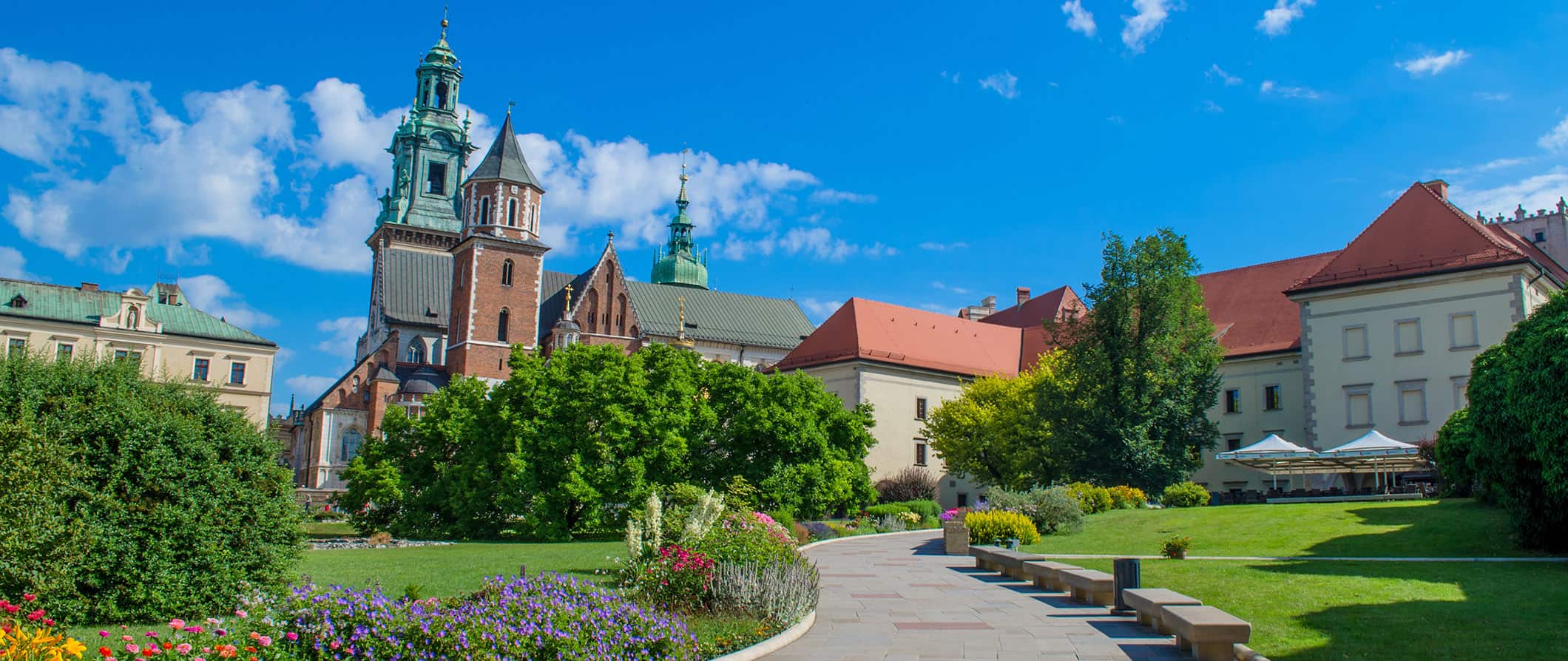 Colorful and historic architecture in Poland on a sunny summer day