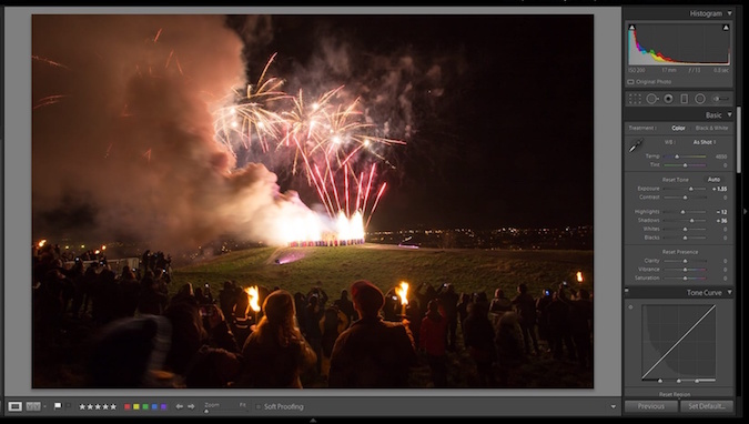 Contrast tutorial with fireworks at hogmanay in Lightroom - after