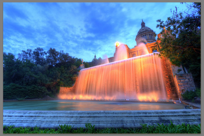 Photo of orante building and waterfall - normal