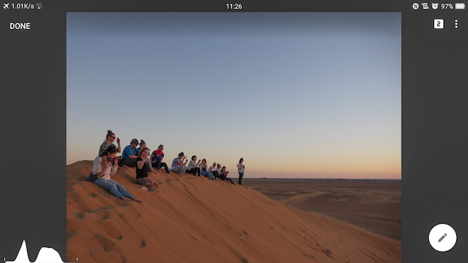 People sitting on a sand dune in Lightroom 1