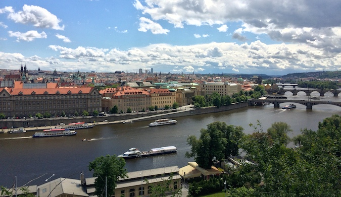 The view of Prague in Czechia on a summer day by the river