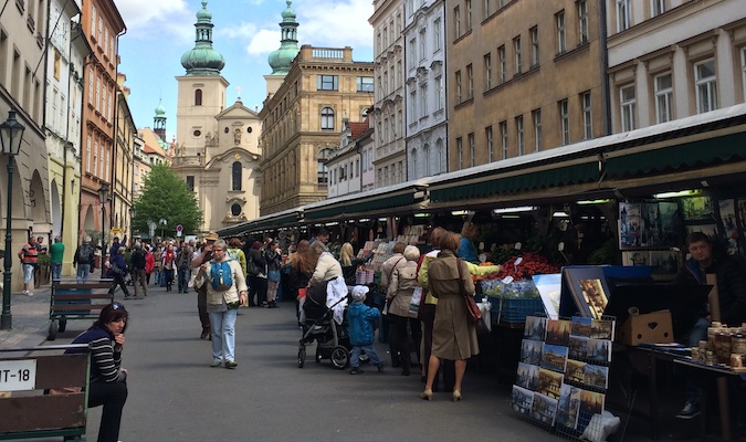 a market in the city center of Prague