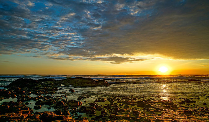 A bright sunset over the ocean in Costa Rica