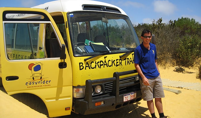 The Oz Experience bus driver in the Australian outback