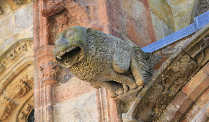 An old gargoyle on Rosslyn Chapel in Scotland