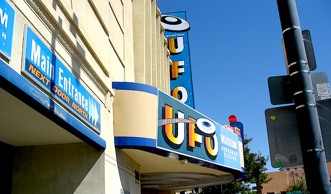 Roswell UFO museum in Roswell, New Mexico on a sunny day