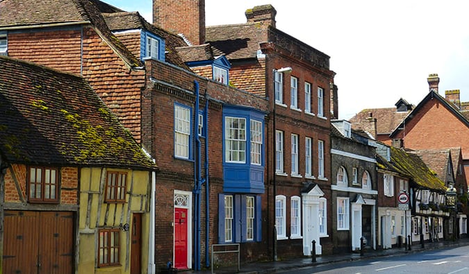 Colorful and historic row houses Salisbury, England