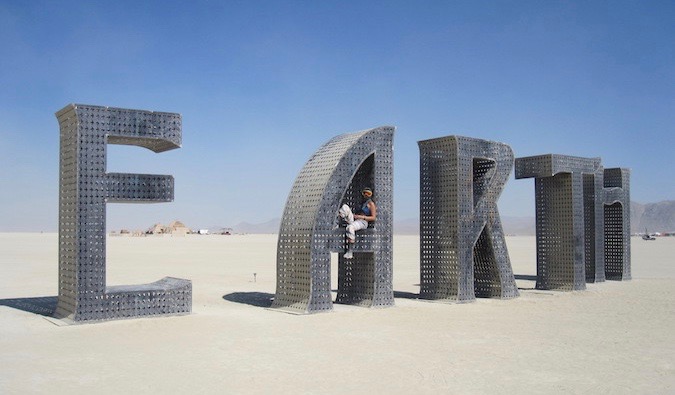 Solo female traveler at Burning Man in the desert