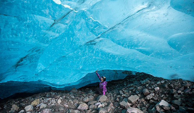 Kristin Addis sitting at a glacier in Alaska