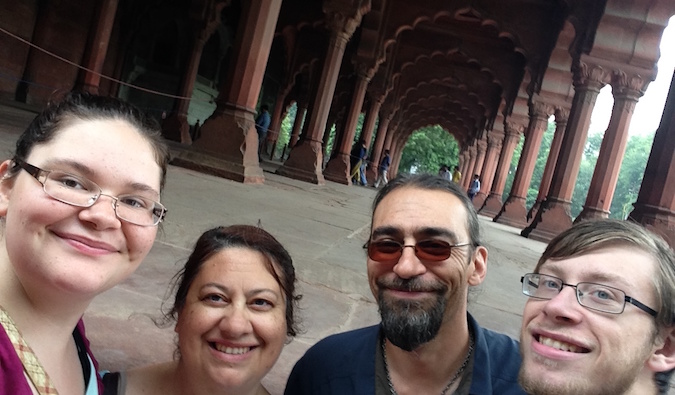 Schwarz family taking a family selfie at the Red Fort in Dehli, India