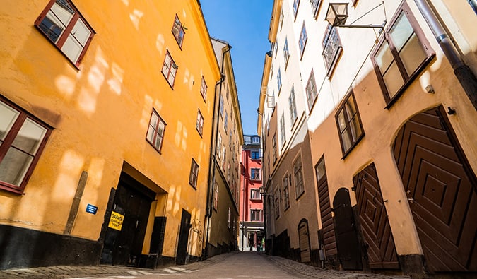 A lovely view of the streets of Gamla Stan on a sunny day in Stockholm