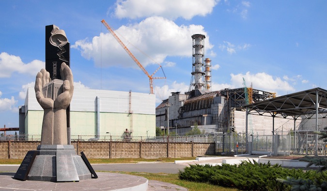 monument at reactor 4 in chernobyl