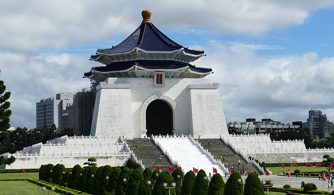 Famous gate in Taipei, Taiwan lit up at night