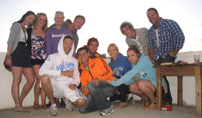 Posing with local Greeks and traveling friends on the island of Ios