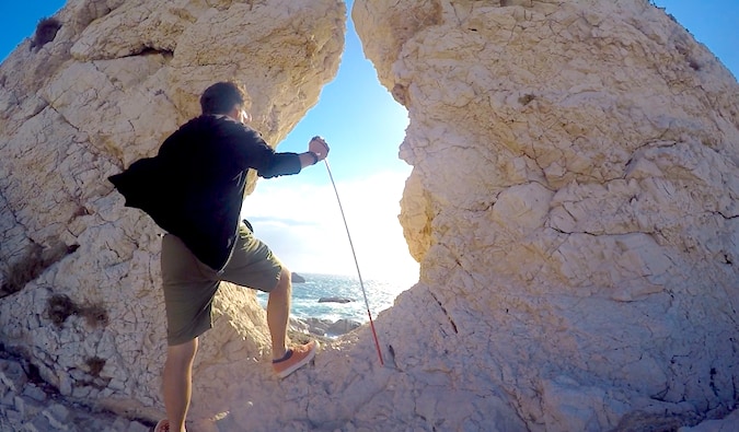 Dan, a blind traveler, enjoying the beautiful view in Iles du Frioul