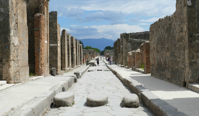 The sweeping vista overlooking Pompeii, Italy.