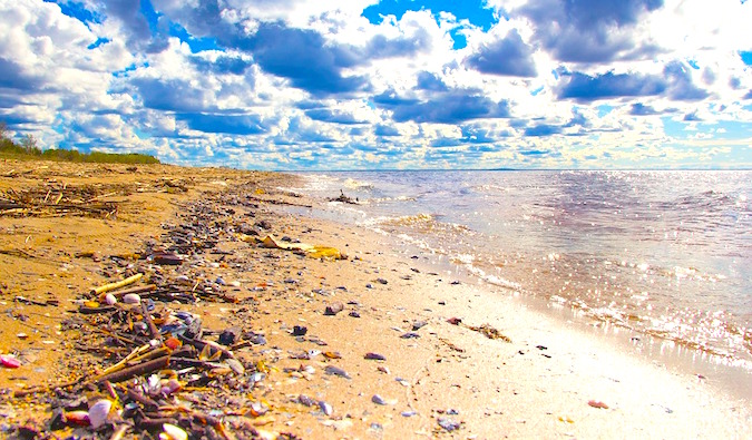 Tons of garbage and trash lining a beach