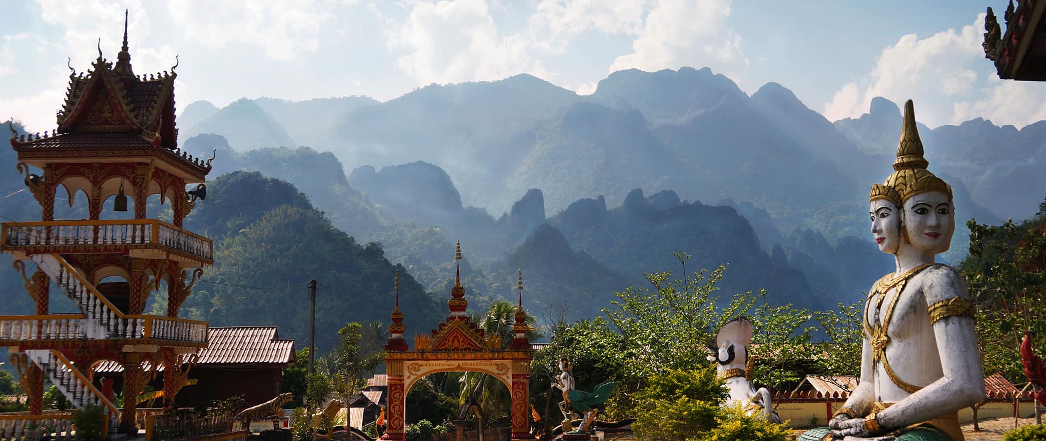 temples and mountains in Vang Vieng