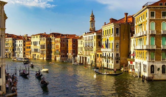 The winding canals and colorful buildings of Venice, Italy