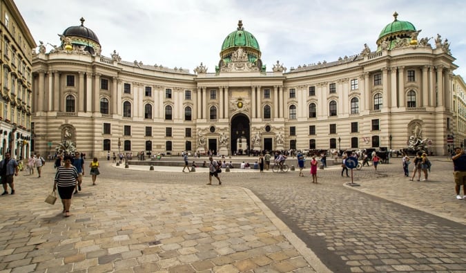 Imperial Palace in Vienna, Austria surrounded by people walking around